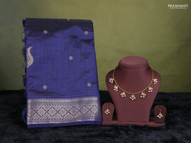 navy blue semi raw silk with matching neck piece