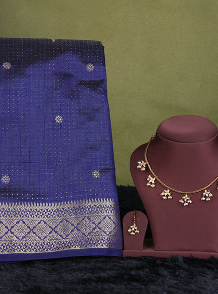 navy blue semi raw silk with matching neck piece
