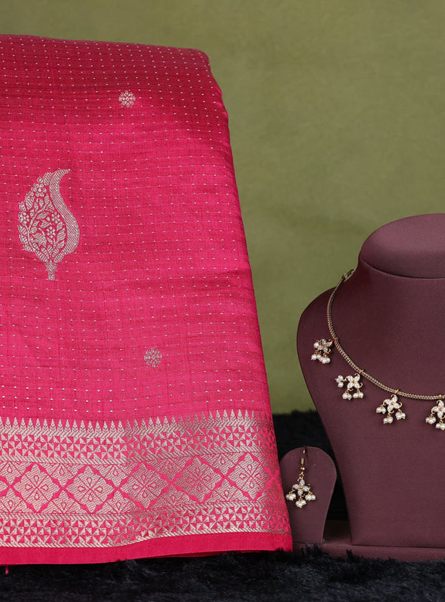 pink semi raw silk with matching neck piece