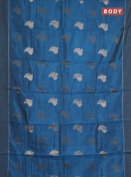 peacock  blue semi raw silk with matching neck piece