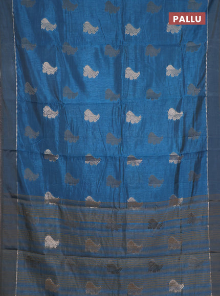 peacock  blue semi raw silk with matching neck piece