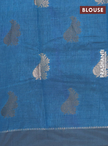 peacock  blue semi raw silk with matching neck piece