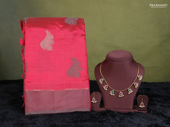 pink semi raw silk with matching neck piece