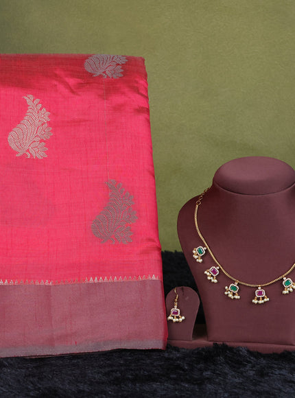 pink semi raw silk with matching neck piece