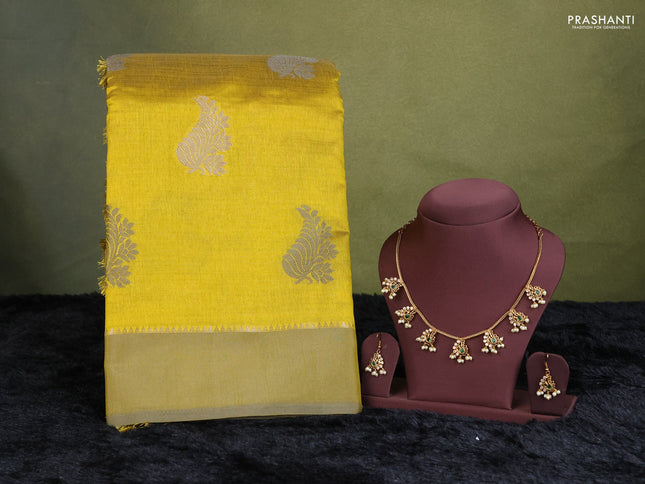 lime yellow semi raw silk with matching neck piece