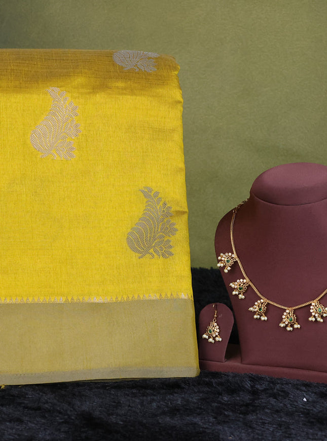 lime yellow semi raw silk with matching neck piece