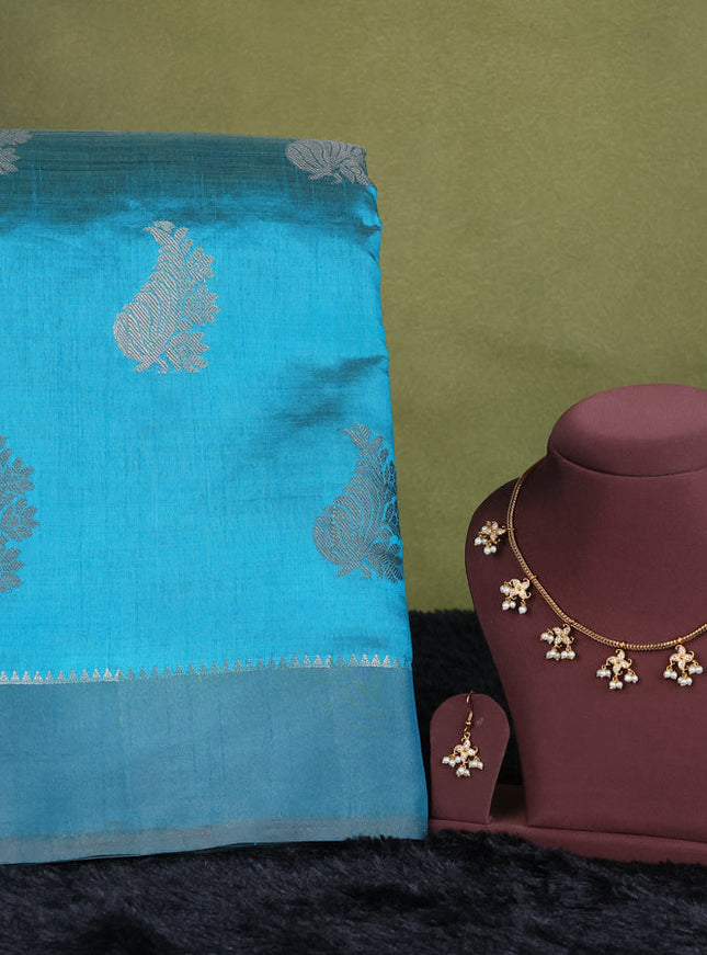 teal green semi raw silk with matching neck piece