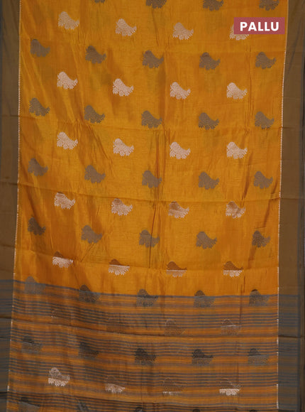 mustard yellow semi raw silk with matching neck piece