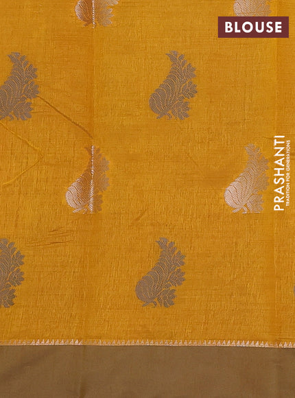 mustard yellow semi raw silk with matching neck piece
