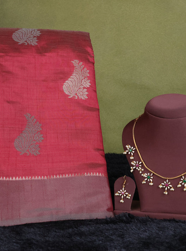 maroon semi raw silk with matching neck piece