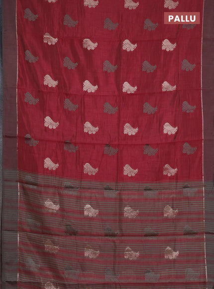 maroon semi raw silk with matching neck piece