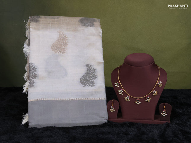 Off white semi raw silk with matching neck piece
