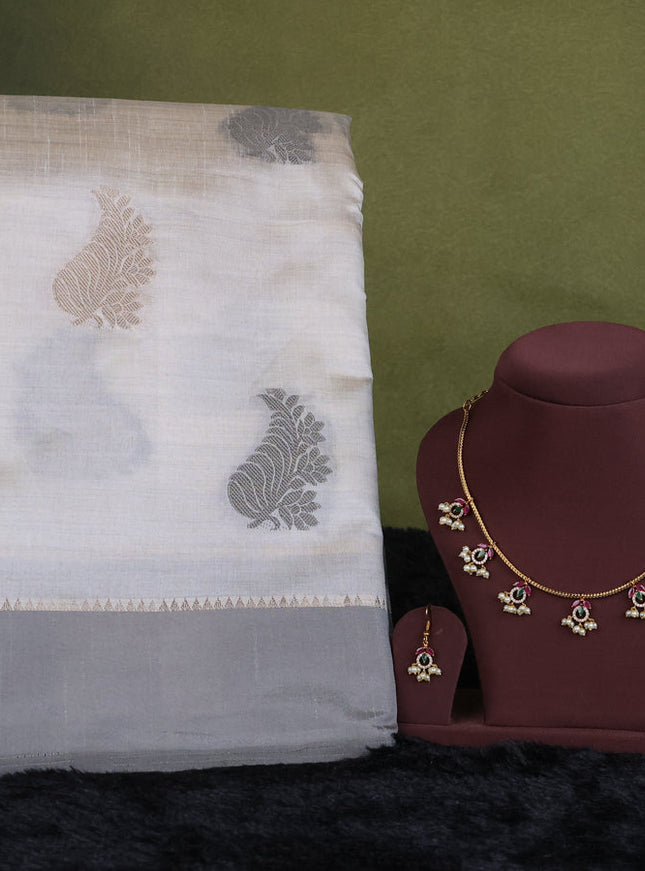 Off white semi raw silk with matching neck piece