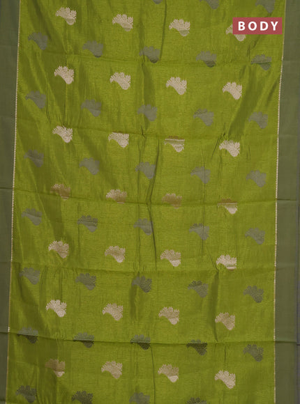 mehendi green semi raw silk with matching neck piece