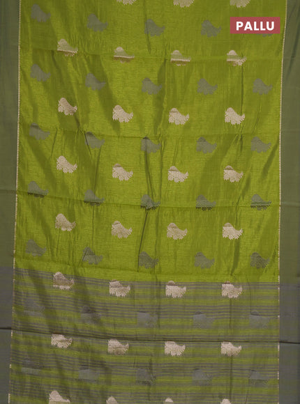 mehendi green semi raw silk with matching neck piece