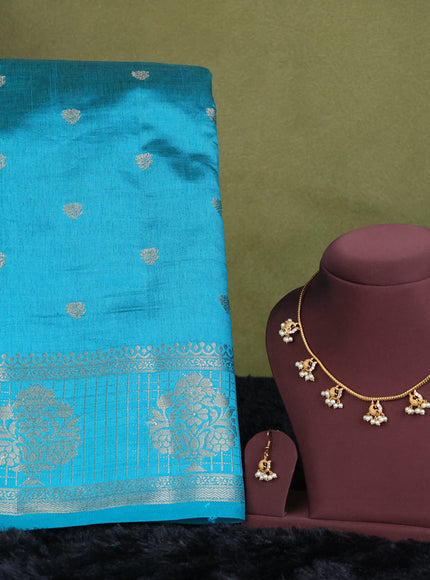 teal green semi raw silk with matching neck piece