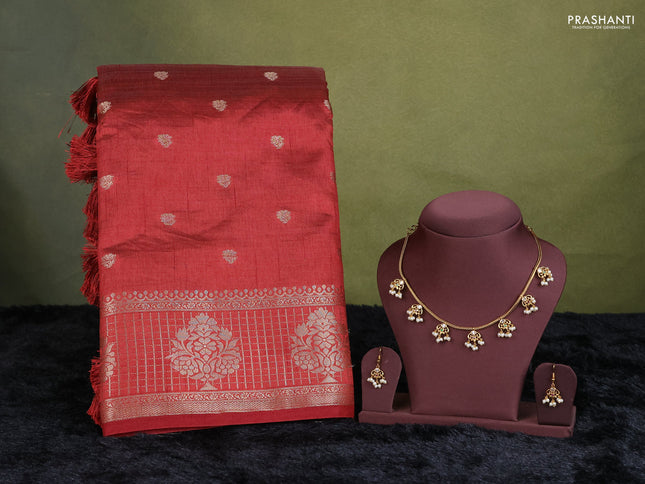maroon semi raw silk with matching neck piece