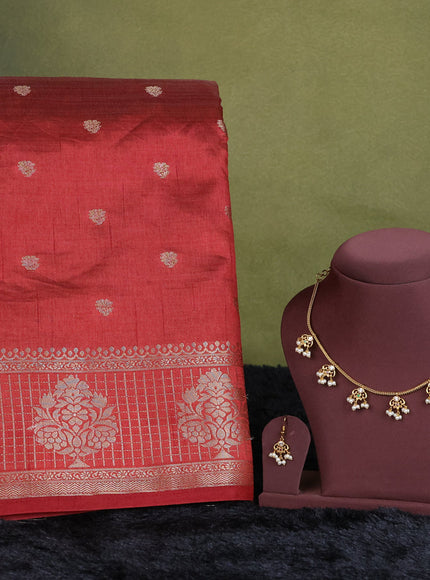 maroon semi raw silk with matching neck piece