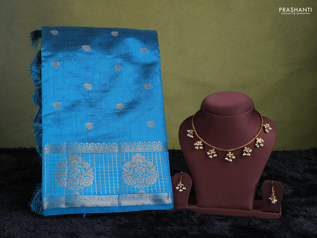 cs blue semi raw silk with matching neck piece