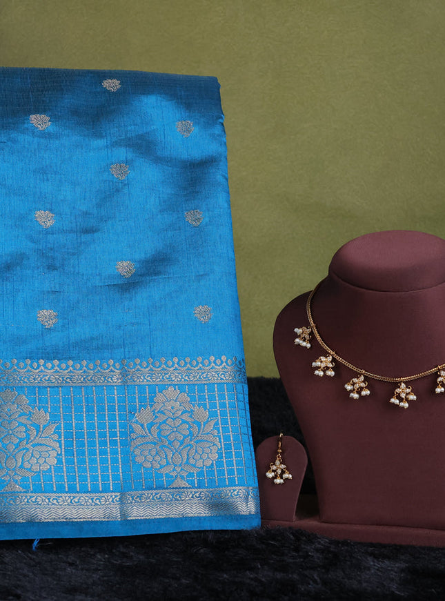 cs blue semi raw silk with matching neck piece