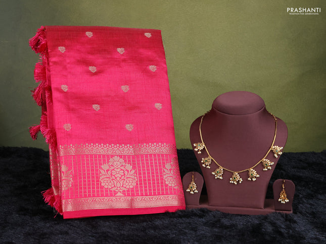 pink semi raw silk with matching neck piece