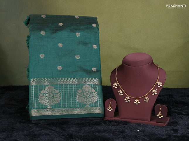 bottle green semi raw silk with matching neck piece