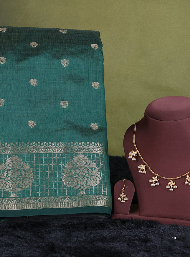 bottle green semi raw silk with matching neck piece