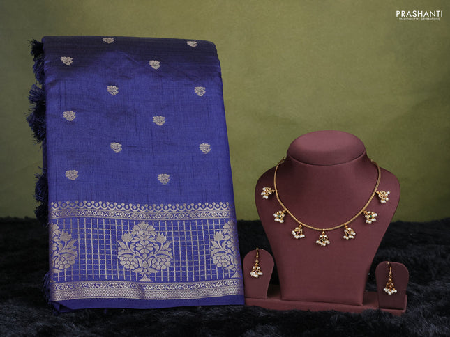 navy blue semi raw silk with matching neck piece