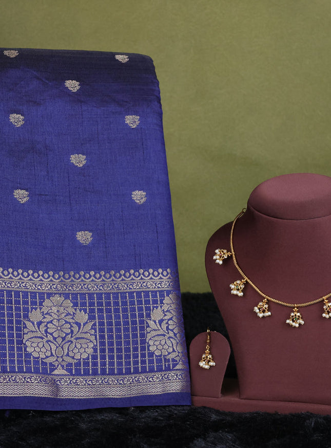 navy blue semi raw silk with matching neck piece