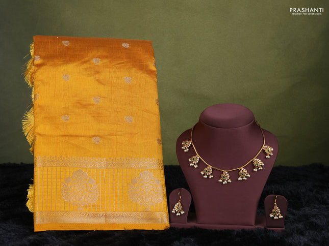 mustard yellow semi raw silk with matching neck piece