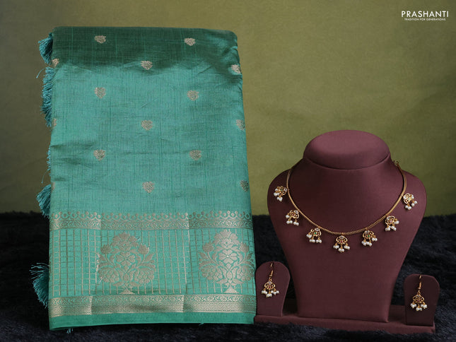 green semi raw silk with matching neck piece