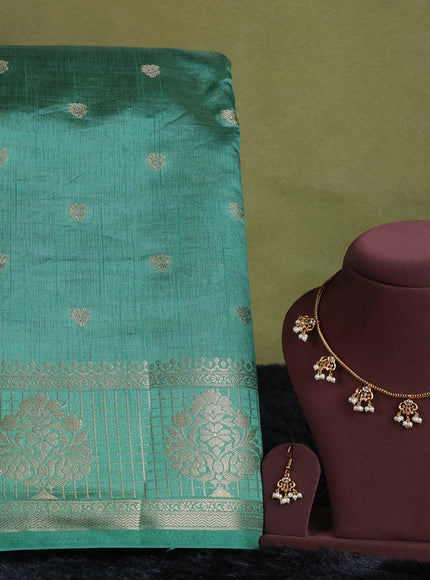 green semi raw silk with matching neck piece