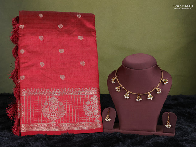 maroon semi raw silk with matching neck piece