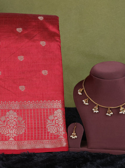 maroon semi raw silk with matching neck piece