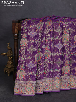 Banarasi georgette saree deep purple with allover bandhani prints & meenakari weaves and meenakari border