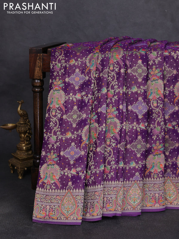 Banarasi georgette saree deep purple with allover bandhani prints & meenakari weaves and meenakari border