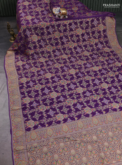 Banarasi georgette saree deep purple with allover bandhani prints & meenakari weaves and meenakari border