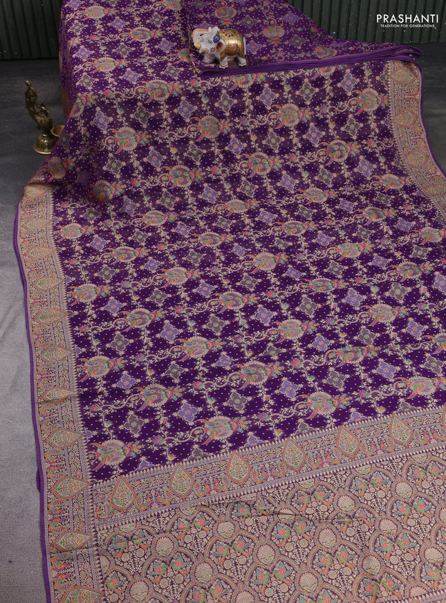 Banarasi georgette saree deep purple with allover bandhani prints & meenakari weaves and meenakari border