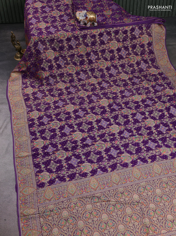 Banarasi georgette saree deep purple with allover bandhani prints & meenakari weaves and meenakari border