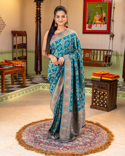 Banarasi georgette saree teal green with allover bhandhani prints & meenakari buttas and meenakari border