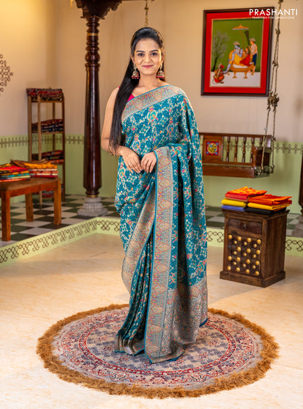 Banarasi georgette saree teal green with allover bhandhani prints & meenakari buttas and meenakari border