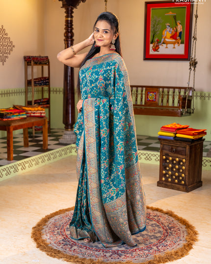 Banarasi georgette saree teal green with allover bhandhani prints & meenakari buttas and meenakari border