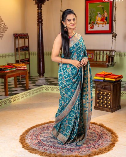 Banarasi georgette saree teal green with allover bhandhani prints & meenakari buttas and meenakari border