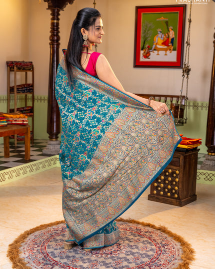 Banarasi georgette saree teal green with allover bhandhani prints & meenakari buttas and meenakari border