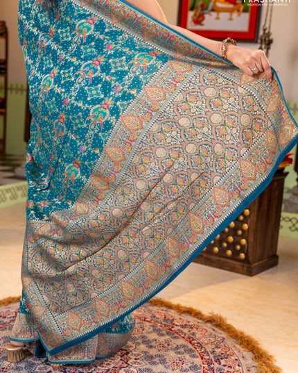Banarasi georgette saree teal green with allover bhandhani prints & meenakari buttas and meenakari border