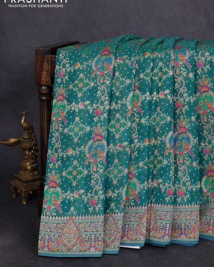 Banarasi georgette saree teal green with allover bhandhani prints & meenakari buttas and meenakari border