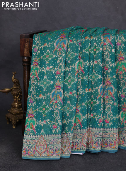 Banarasi georgette saree teal green with allover bhandhani prints & meenakari buttas and meenakari border