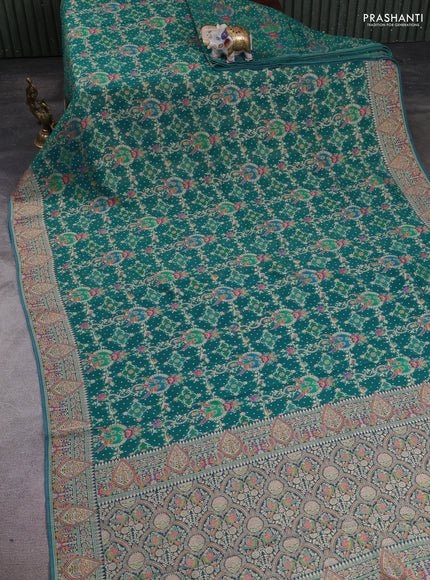 Banarasi georgette saree teal green with allover bhandhani prints & meenakari buttas and meenakari border