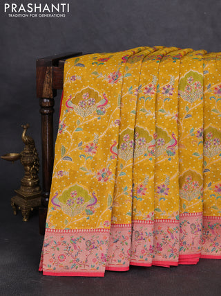 Banarasi georgette saree yellow and red with allover bhandhani prints & meenakari buttas and meenakari border