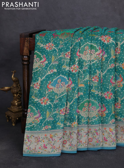 Banarasi georgette saree teal green with allover bhandhani prints & meenakari buttas and meenakari border